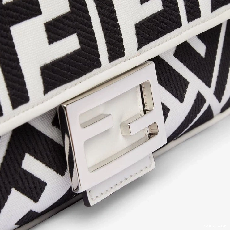 Affordable HOT Canvas FF Baguette Bag Fendi Medium Motif In White Black 0719